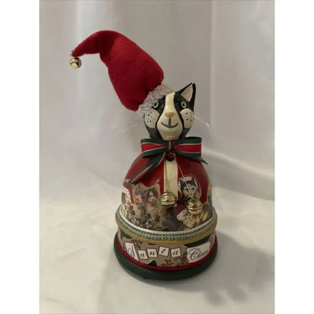 Smithsonian Vtg 10in Cat Decorative Box Decor Santa Paws Christmas Decoupage